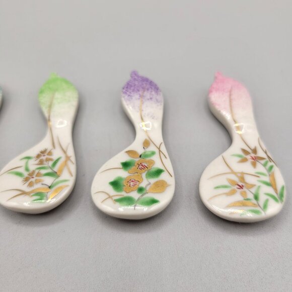 Hashi-Oki Chopstick Rests Porcelain Floral Patterns Vintage Set of 5 - Picture 5 of 5
